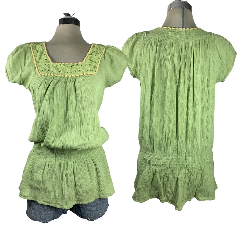 Claudia Richard Green Cotton Summer Top Size M